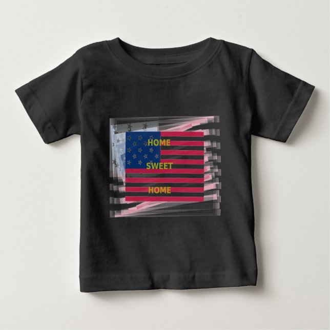 Camiseta Para Bebê EUA Flag "Home Sweet Home" Art Impressão (Frente)