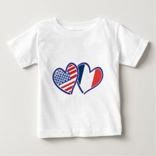 Camiseta Para Bebê EUA França Love Heats