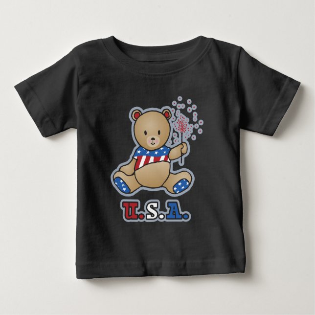 Camiseta Para Bebê EUA Teddy Bear Criança & Toddler T-shirts (Frente)