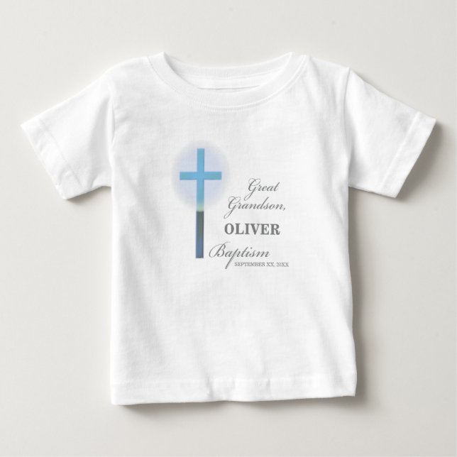 Camiseta Para Bebê Excelente Neto Baptism Blue Lace Personalizado (Frente)