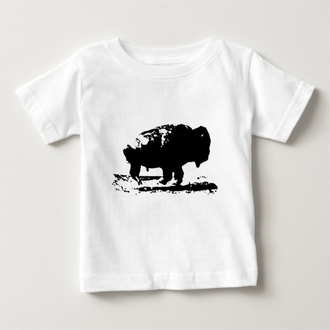 Camiseta Para Bebê Executando Buffalo Bison Pop Art (Frente)