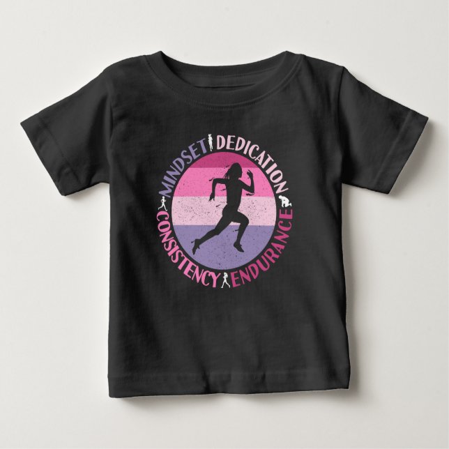 Camiseta Para Bebê Executando Mindset - Cota de Resistência Girly Run (Frente)
