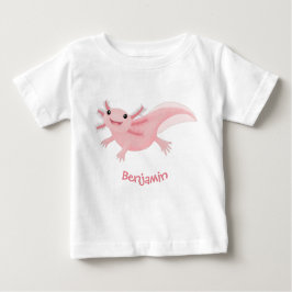Camiseta Para Bebê Exolotl branco rosa feliz