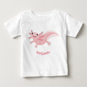 Camiseta Para Bebê Exolotl branco rosa feliz