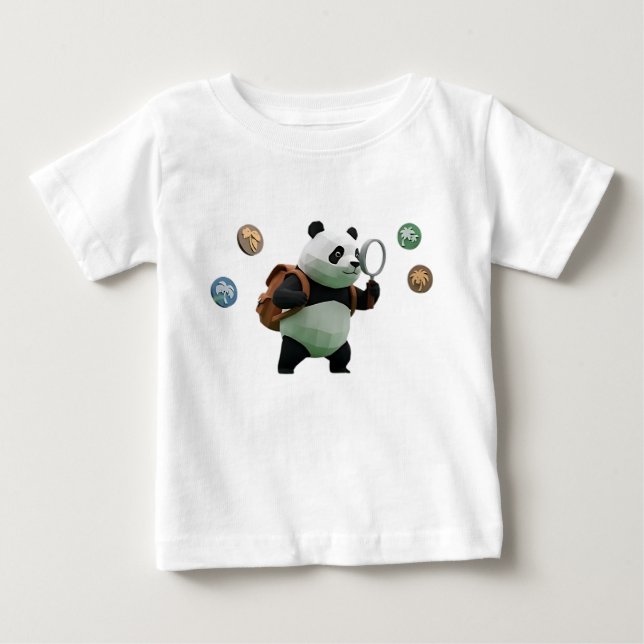 Camiseta Para Bebê Explorador de Panda Low Poly Personagem 3D (Frente)