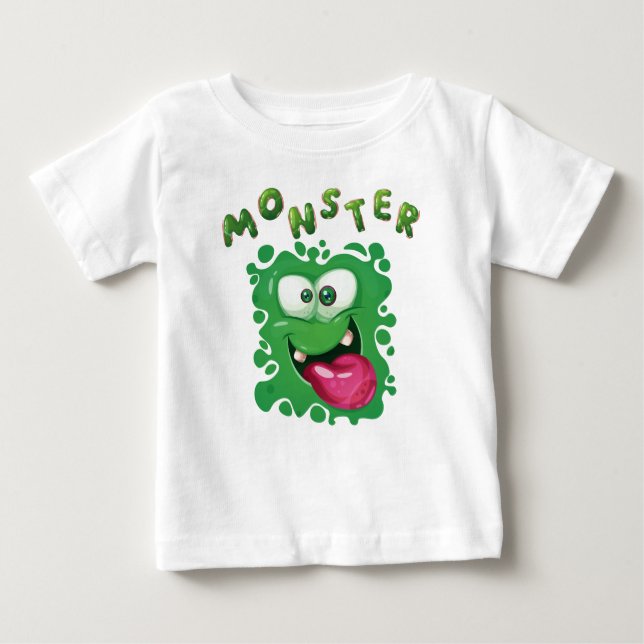 Camiseta Para Bebê Expressões assustadoras Diversão do Monstro Verde (Frente)