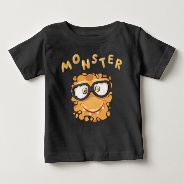 Camiseta Para Bebê Expressões de horror Monstro engraçado encara bebê (Frente)