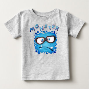 Camiseta Para Bebê Expressões Engraçadas Face Azul Escuro