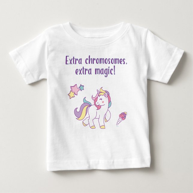 Camiseta Para Bebê Extra Cromossoma Magia Unicórnio (Frente)