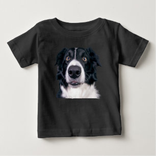Camiseta Para Bebê Face de Cachorro Preto e Branco
