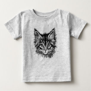 Camiseta Para Bebê Face de Kitten Preta e Branca