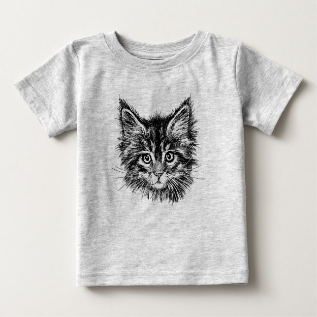 Camiseta Para Bebê Face de Kitten Preta e Branca (Frente)