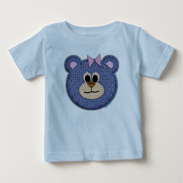 Camiseta Para Bebê Face do Urso de Teddy (arco rosa) (Frente)