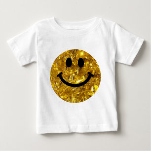 Camiseta Para Bebê Face Feliz Faux Bling Dourado Sparkly - Garça de M