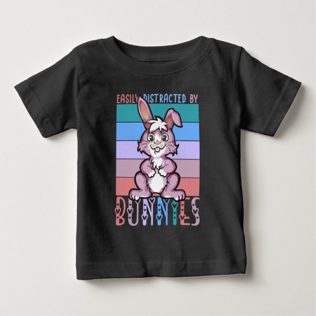 Camiseta Para Bebê Facilmente distraído por Bunnies Cute Bunny Lover (Frente)
