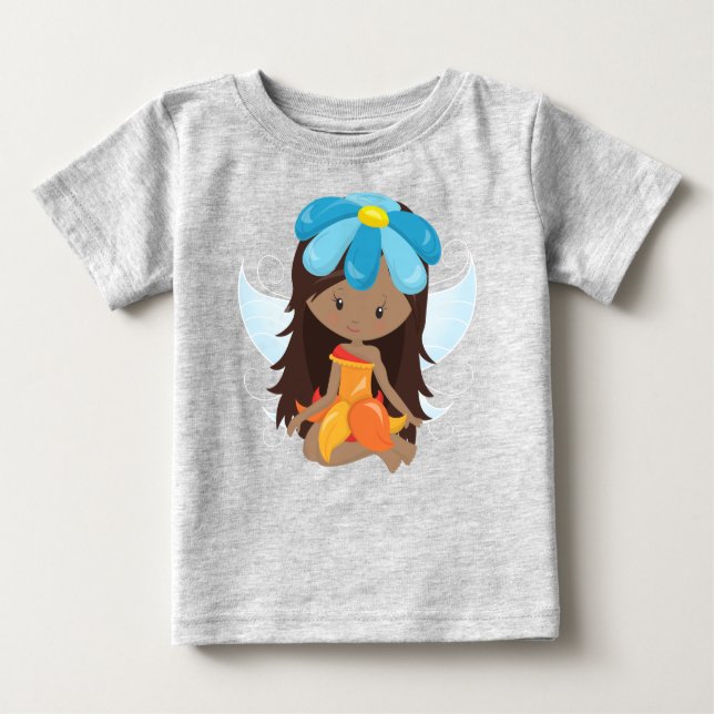 Camiseta Para Bebê Fada Afro-Americana, Fada Florestal, Flores (Frente)