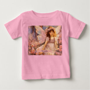 Camiseta Para Bebê Fada Caprichosa em Jardim Floral Cor-de-Rosa Sonha
