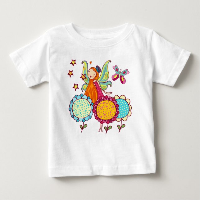Camiseta Para Bebê Fada De Jardim Com Flores (Frente)