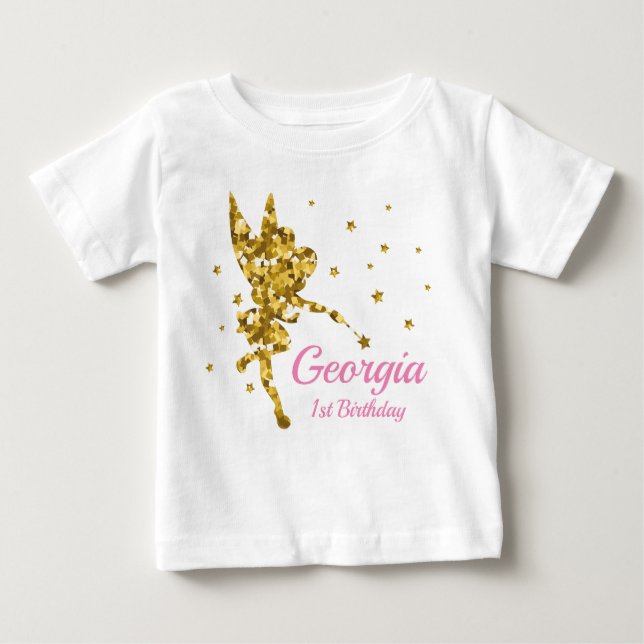 Camiseta Para Bebê Fada de primeiro aniversario (Frente)