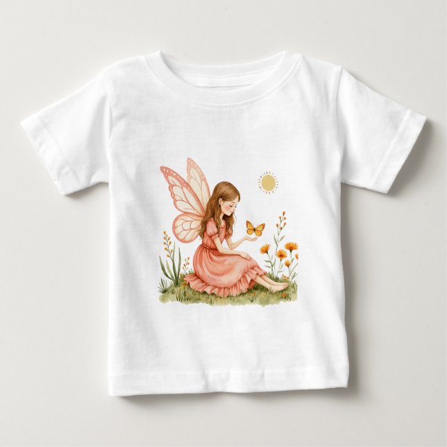 Camiseta Para Bebê Fada Encantada com flores e borboletas (Frente)