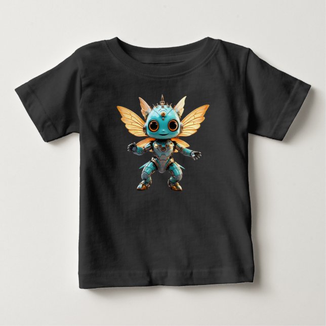 Camiseta Para Bebê Fada Robô Dançante Turquesa Fofa (Frente)
