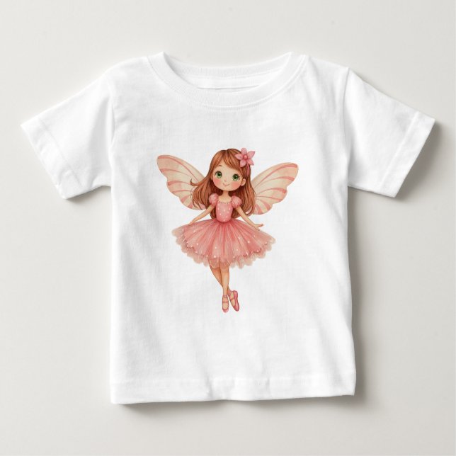 Camiseta Para Bebê Fada Rosa Pequena Encantada (Frente)