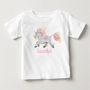 Camiseta Para Bebê Fada Unicórnio Flor Preciosa com Orquídeas