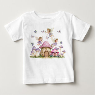 Camiseta Para Bebê Fadas Mágicas Cogumelos Rosa
