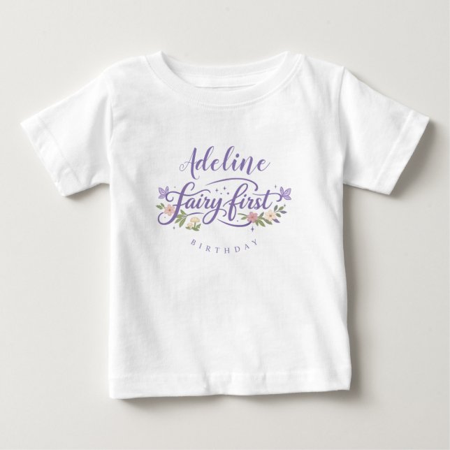 Camiseta Para Bebê Fairy First Birthday Girl Baby T-Shirt (Frente)