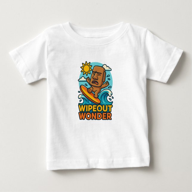 Camiseta Para Bebê Falha no Surf Wipeout Moai Chibi (Frente)