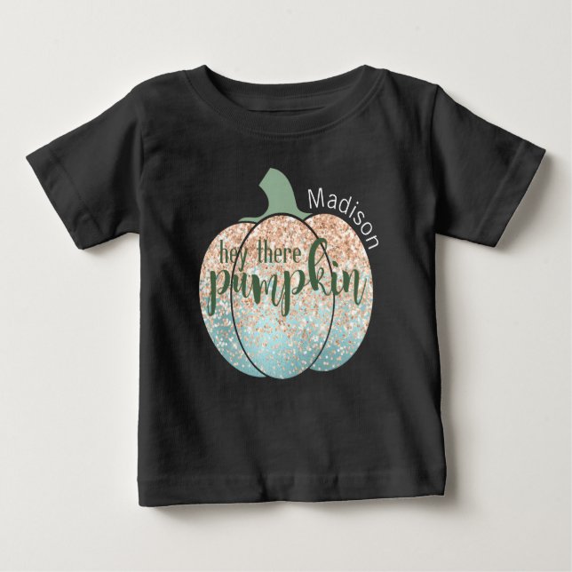 Camiseta Para Bebê Fall Fall Halloween Gliter Ei Lá Pumpkin Name (Frente)