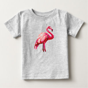 Camiseta Para Bebê Falso Flamingo Tropical de Pássaro Impresso em Lan