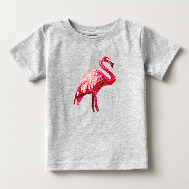 Camiseta Para Bebê Falso Flamingo Tropical de Pássaro Impresso em Lan (Frente)