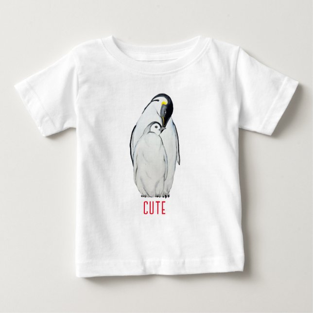 Camiseta Para Bebê Família bonita de pinguins imperadores T-Shirt (Frente)