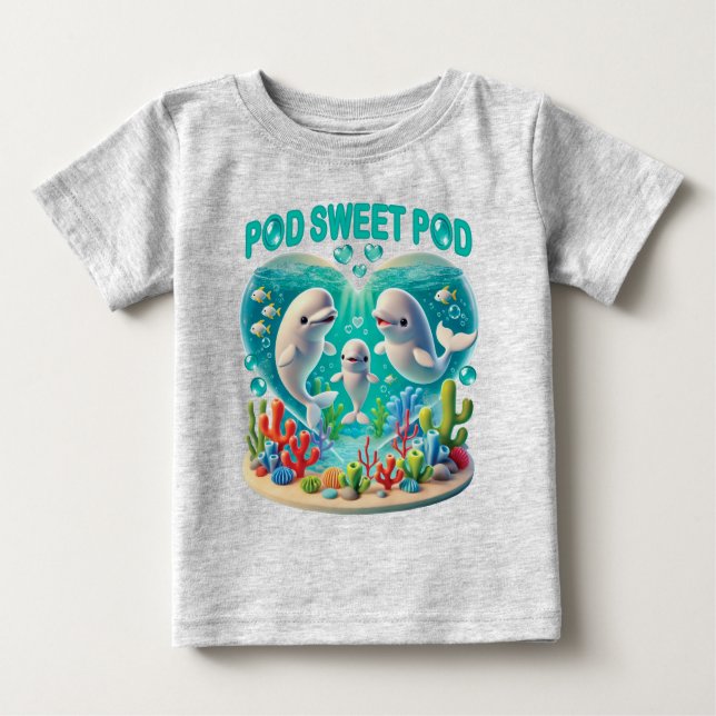 Camiseta Para Bebê Família de baleias "Pod Sweet Pod" (Frente)