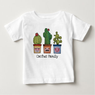 Camiseta Para Bebê Família de Cactus Fofo em Aquarela