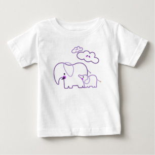 Camiseta Para Bebê Família de Elefantes com Nuvens Roxas
