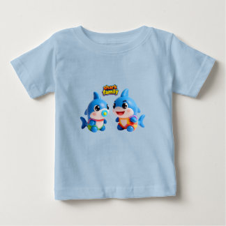 Camiseta Para Bebê Família de Tubarão Fofa Personagem de Desenho 3D E