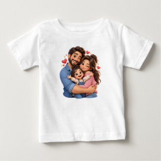 Camiseta Para Bebê Família Feliz Abraço – Fofa Família de Desenho Ani