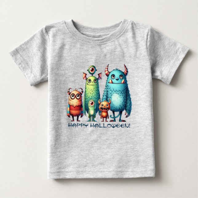 Camiseta Para Bebê Família Monstro - Feliz Dia das Bruxas! (Frente)