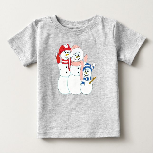 Camiseta Para Bebê Família Snowman (Frente)