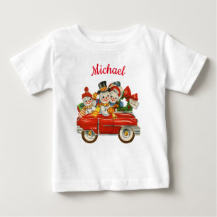 Camiseta Para Bebê Família Snowman no carro Nome personalizado de Nat