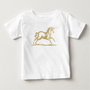 Camiseta Para Bebê Fantasia Dourada do Unicórnio Glitter