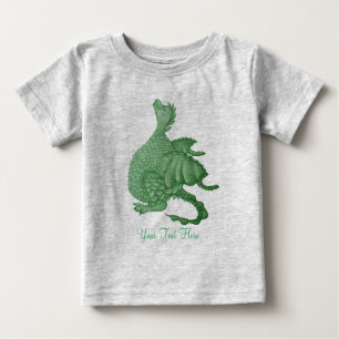 Camiseta Para Bebê fantasia mítica criatura doce dragão verde
