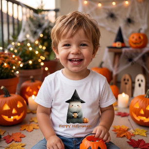 Camiseta Para Bebê Fantasma Bonita com o Café Halloween