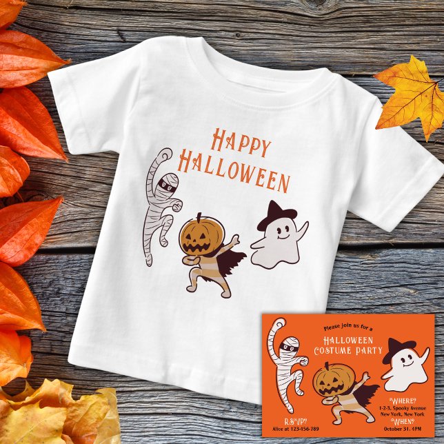 Camiseta Para Bebê Fantasma Bonita Halloween, Mamã, Monstro da Abóbor (Kids not so scary halloween t-shirt for trick or treating. cute ghost, pumpkin monster, mummy. )