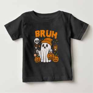 Camiseta Para Bebê Fantasma Bruh Halloween Fantasma Retro Dia das Bru