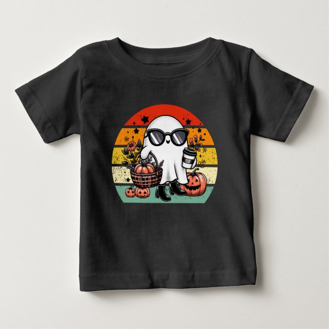 Camiseta Para Bebê Fantasma Casual Engraçado e Assustador de Hallowee (Frente)