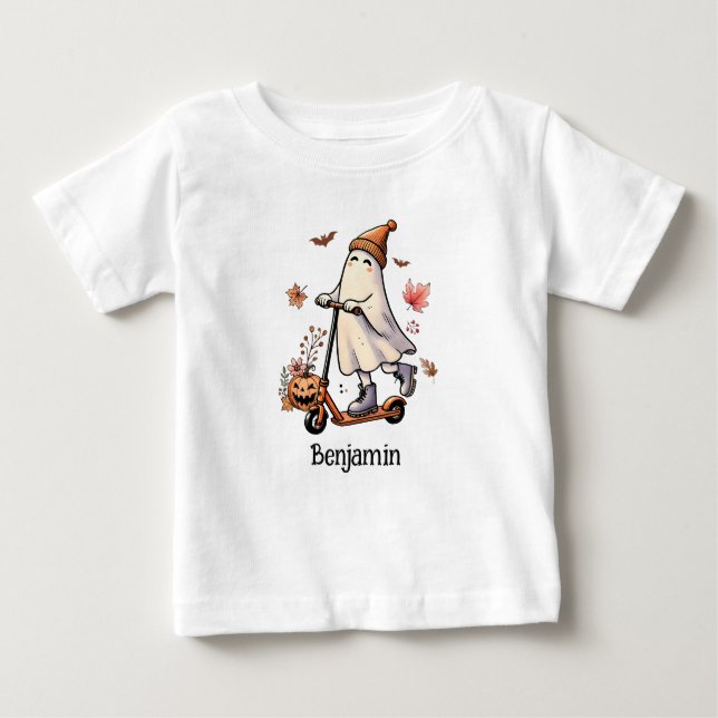 Camiseta Para Bebê Fantasma Custa Andando Um Patinete - Personalizado (Frente)