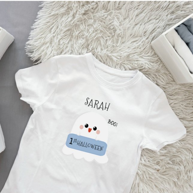 Camiseta Para Bebê Fantasma das 1ruas (My 1st Halloween, cute ghost that you can personalize the name)